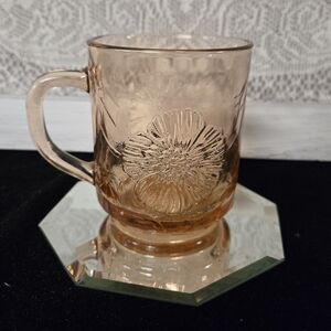 Vintage Pink Depression Glass Floral Mug | Embossed Daisy Design | Collectible